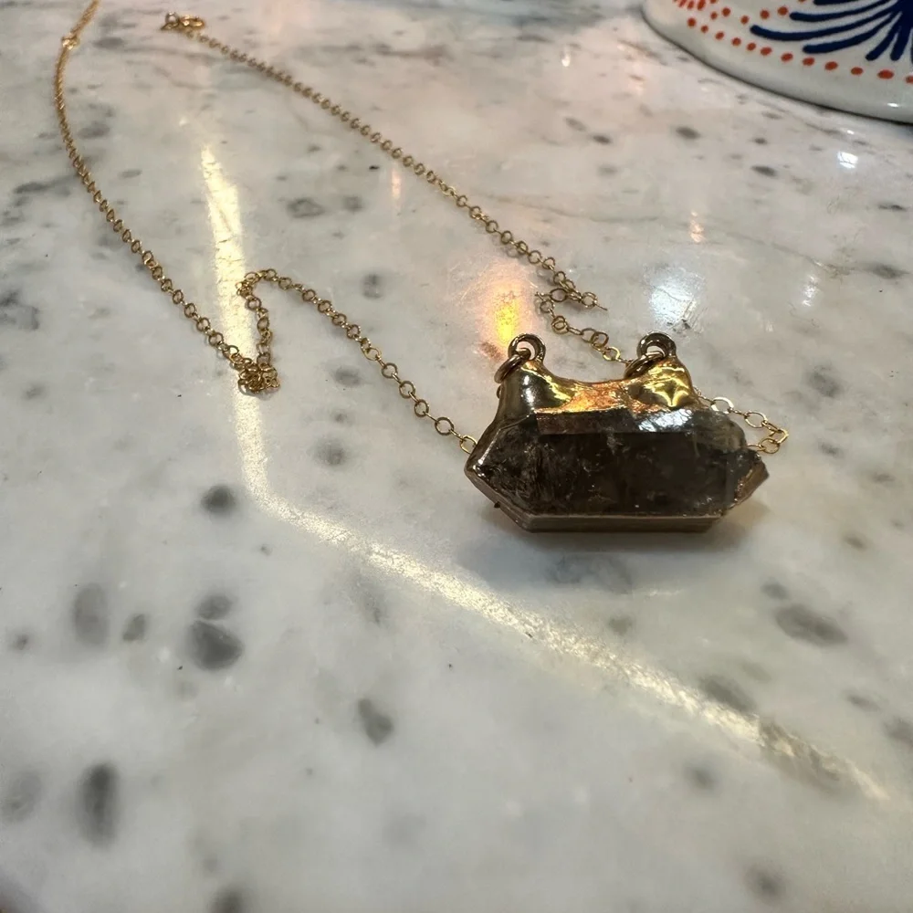 Smokey Herkimer Diamond (Quartz) Gold filled chain Pendant Necklace NWOT. - Picture 4 of 6